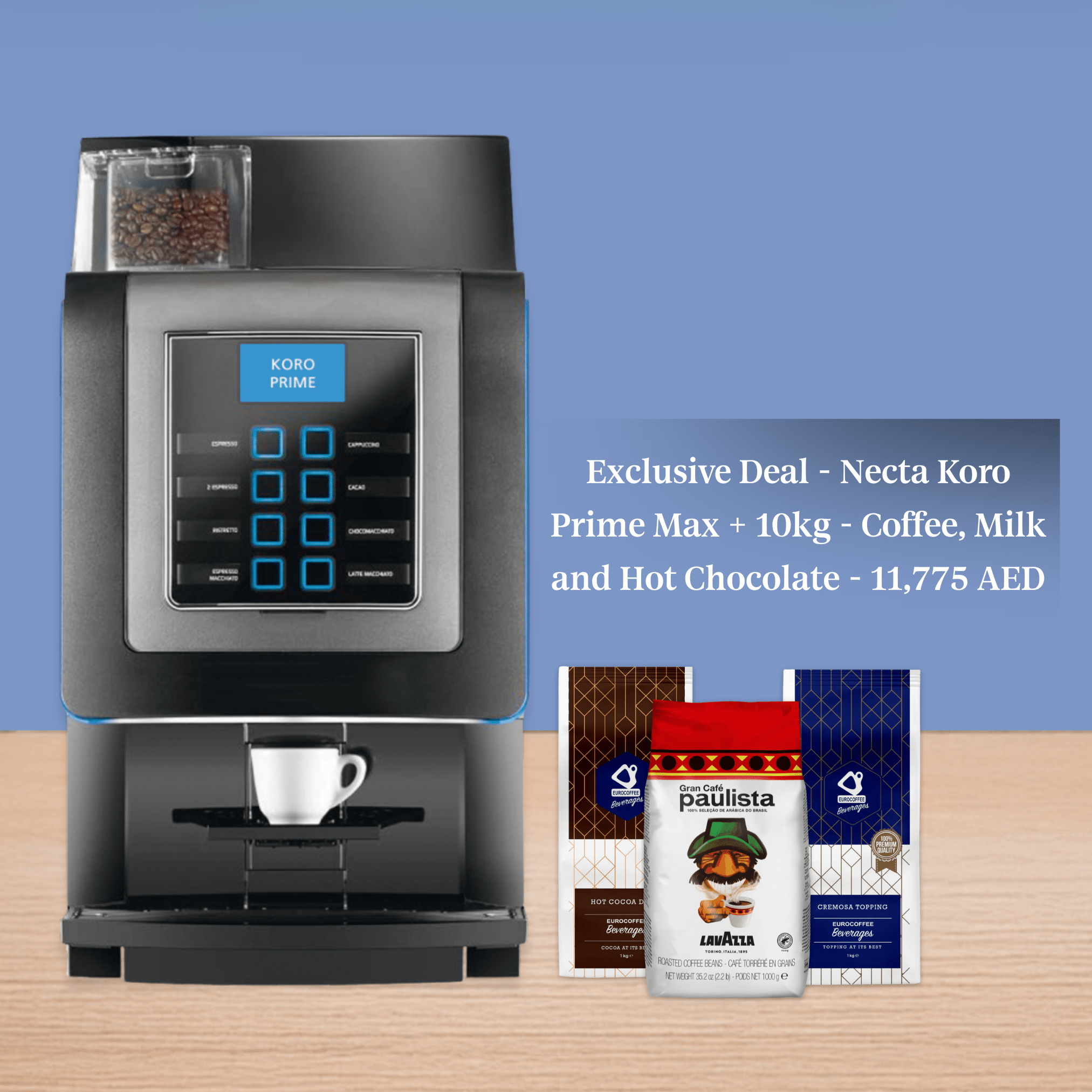 Necta Koro Prime Max + 10kg - Coffee, Milk and Hot Chocolate - 11,775 AED - EuroCoffee