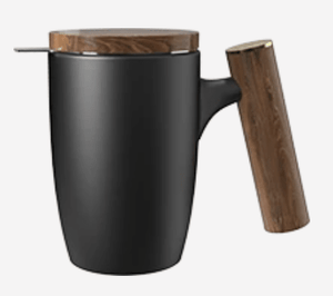 Three Sunflowers High-Fired Ceramic Tea Mug 450ml with Walnut Lid, Wooden Handle & Stainless Steel Infuser – TM450-05A - EuroCoffee