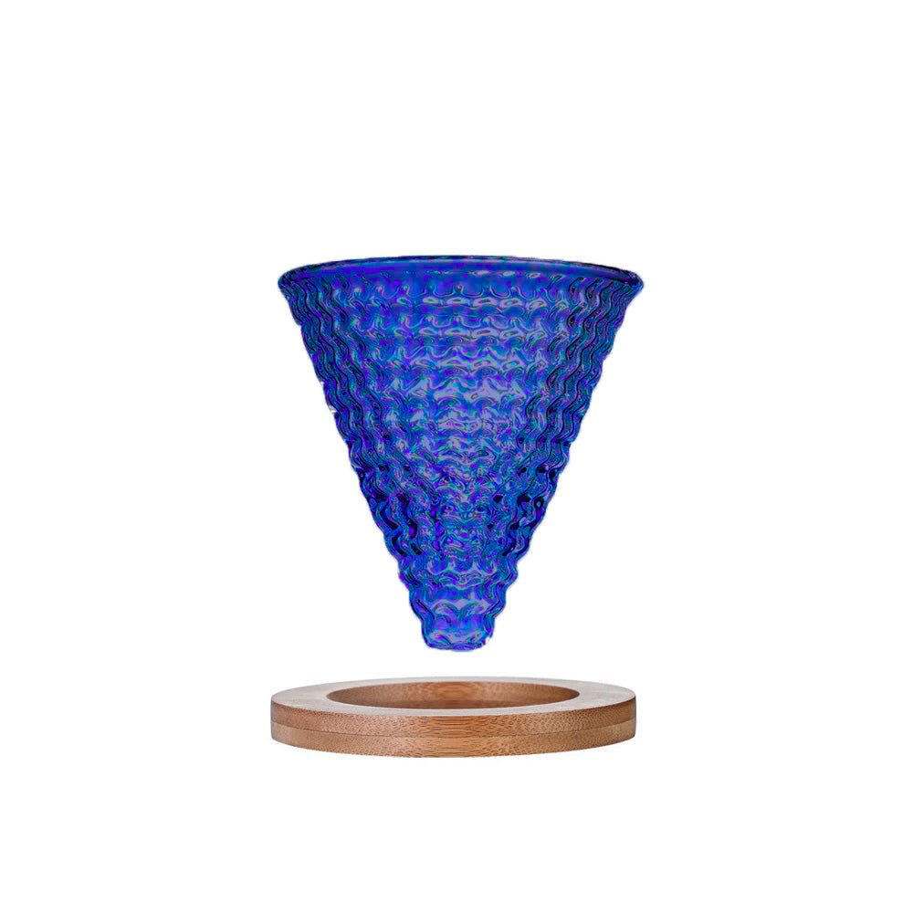 Glass Filter Coloured, high borosilicate glass, wood holder,# 1 - 2cup, Amber/Blue color color - EuroCoffee