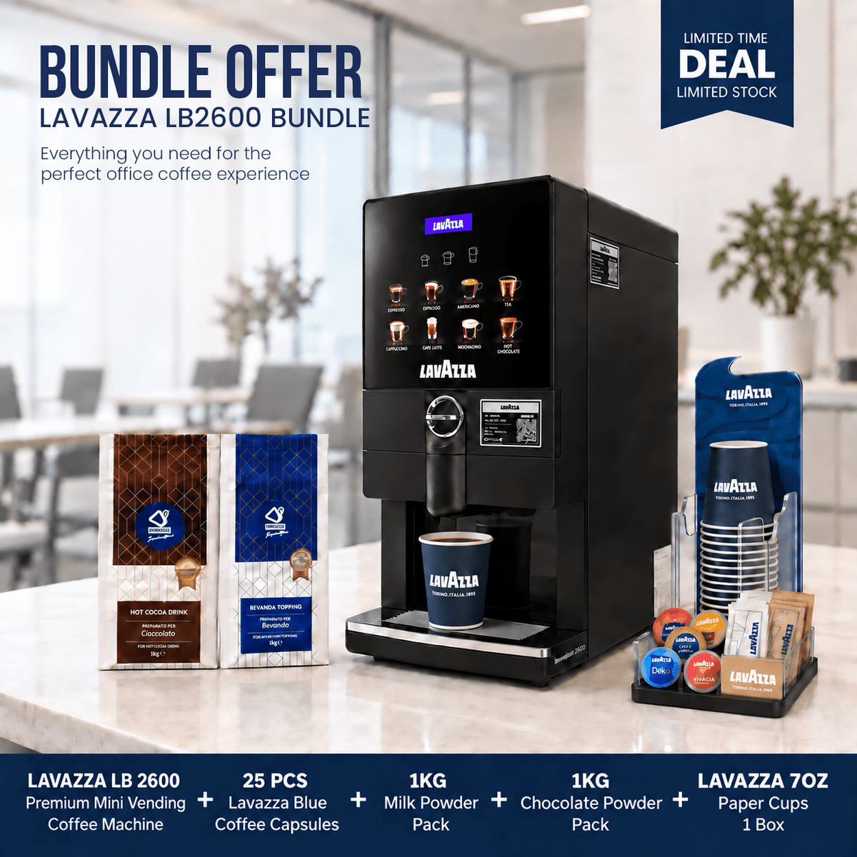 Lavazza LB 2600 Mini Vending Machine Bundle | 8 Drink Options | Office Coffee Solution - EuroCoffee