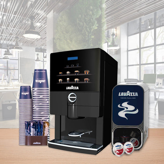 Mini Office Vending Machine - including 8 Premium Beverage Options, 25 Capsule Lavazza Experience Kit, Capsule and Sugar Holders and 1000 Paper Cups | AED 2,999 - EuroCoffee