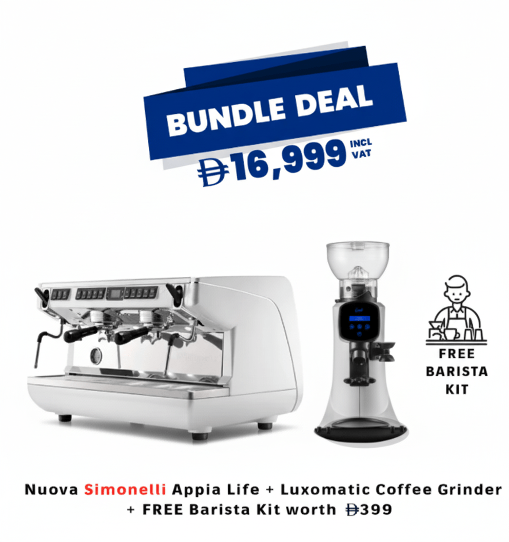 Nuova Simonelli 2 Group Coffee Machine + Luxomatic Grinder + Barista Kit - Bundle Offer - EuroCoffee